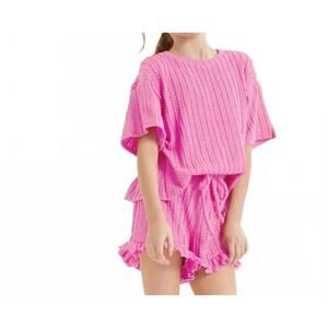 NEW GOOD GIRL girls rib knit ruffle set in pink